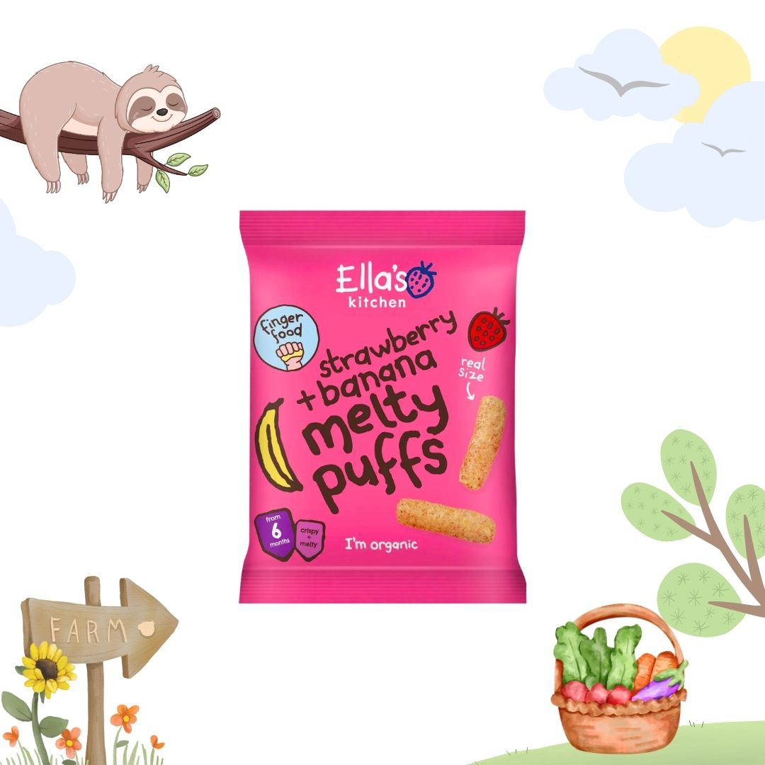 Ella's Kitchen Organic Strawberry and Banana Melty Puffs Baby Snack 6+ Months 20g