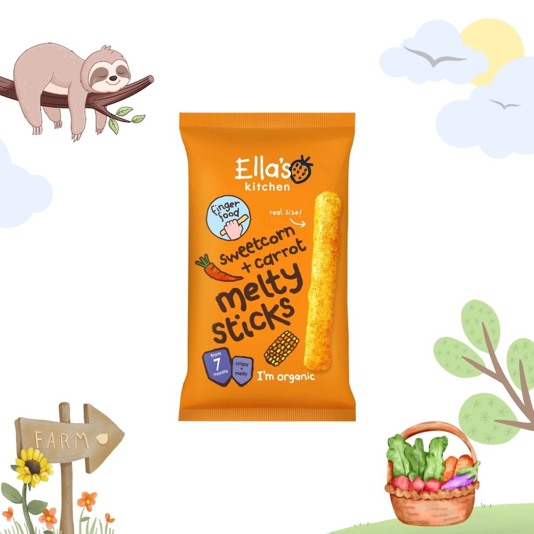 Ella's Kitchen Organic Sweetcorn and Carrot Melty Sticks Baby Snack 7+ Months 16g