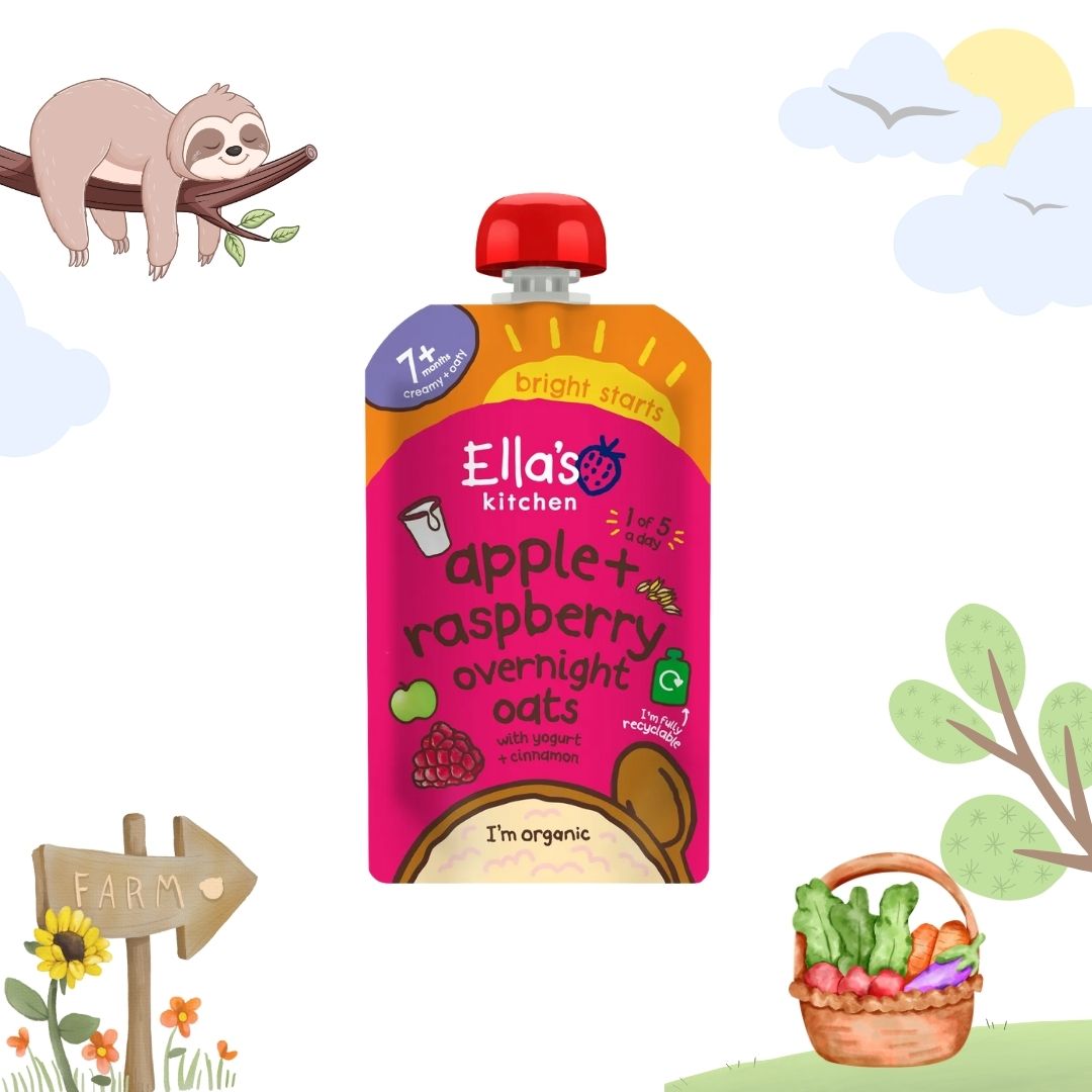 Ella's Kitchen Organic Apple + Raspberry Overnight Oats with Yogurt + Cinnamon | 7+ months | 100g