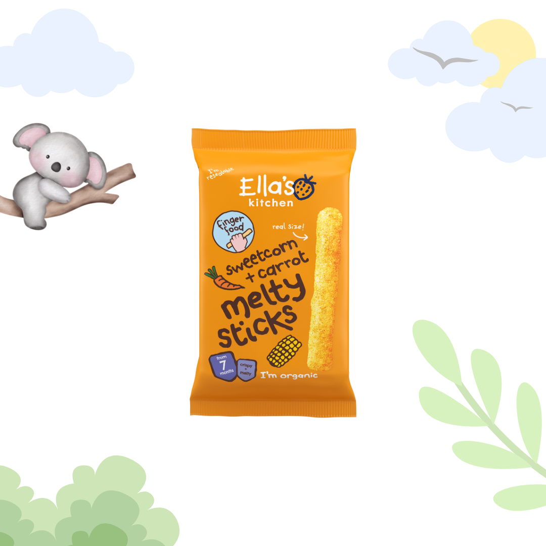 Ella's Kitchen Organic Sweetcorn + Carrot Melty Sticks Baby Snack 7m+ 16g