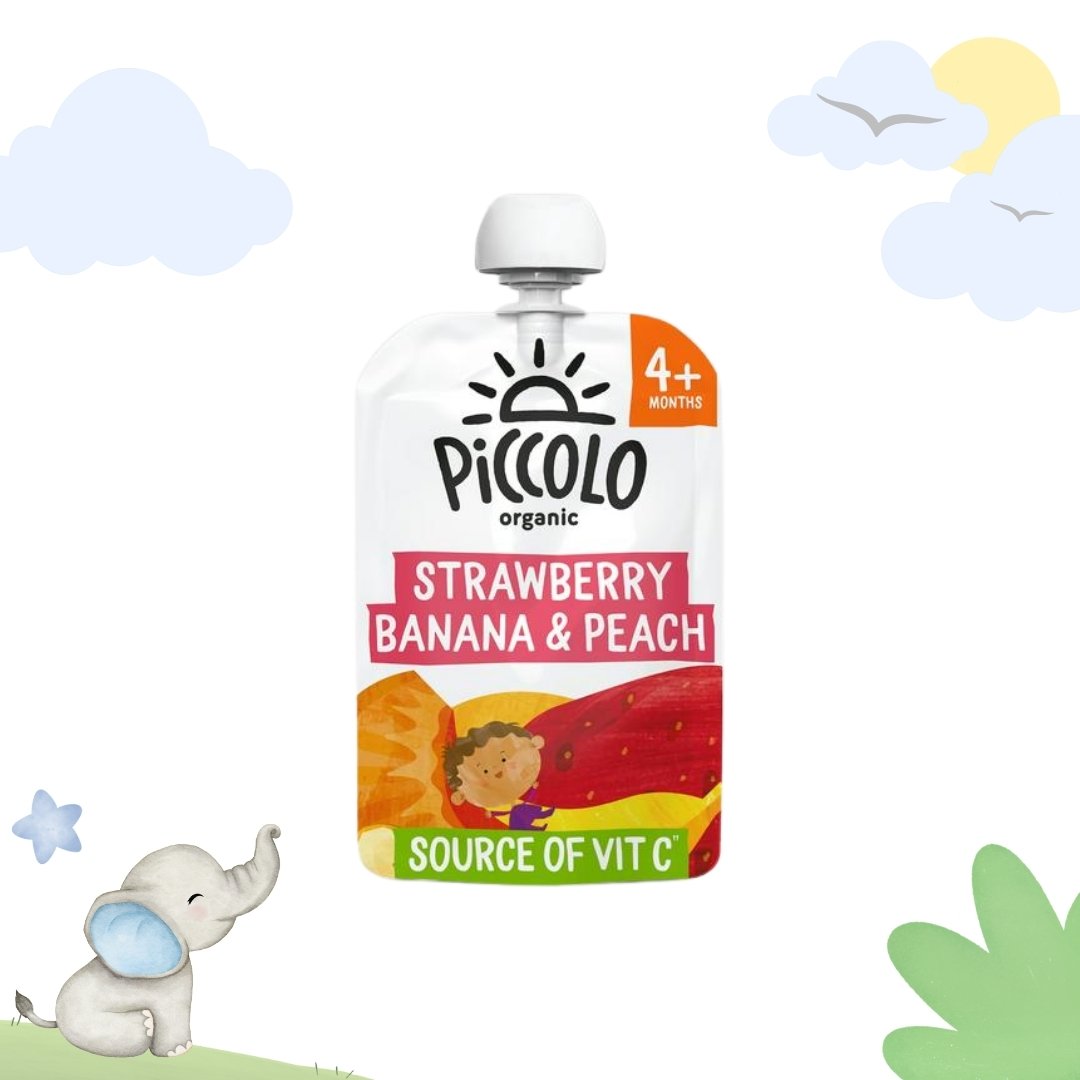 Piccolo Organic Strawberry, Banana & Peach With Gluten Free Oats | 4+ Months | 100gms