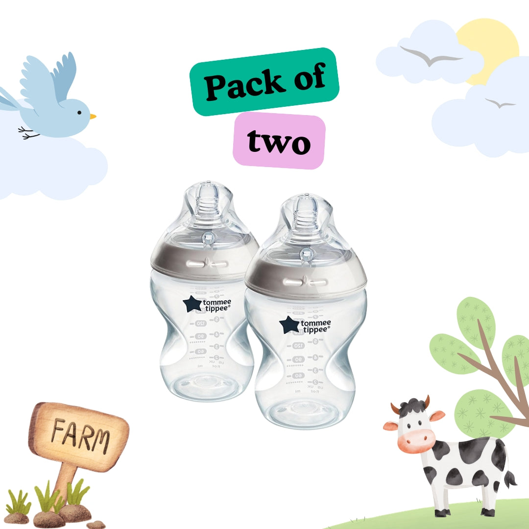 Tommee Tippee Closer to Nature Baby Bottles with Anti-Colic Valve - 2 Pack 260ml